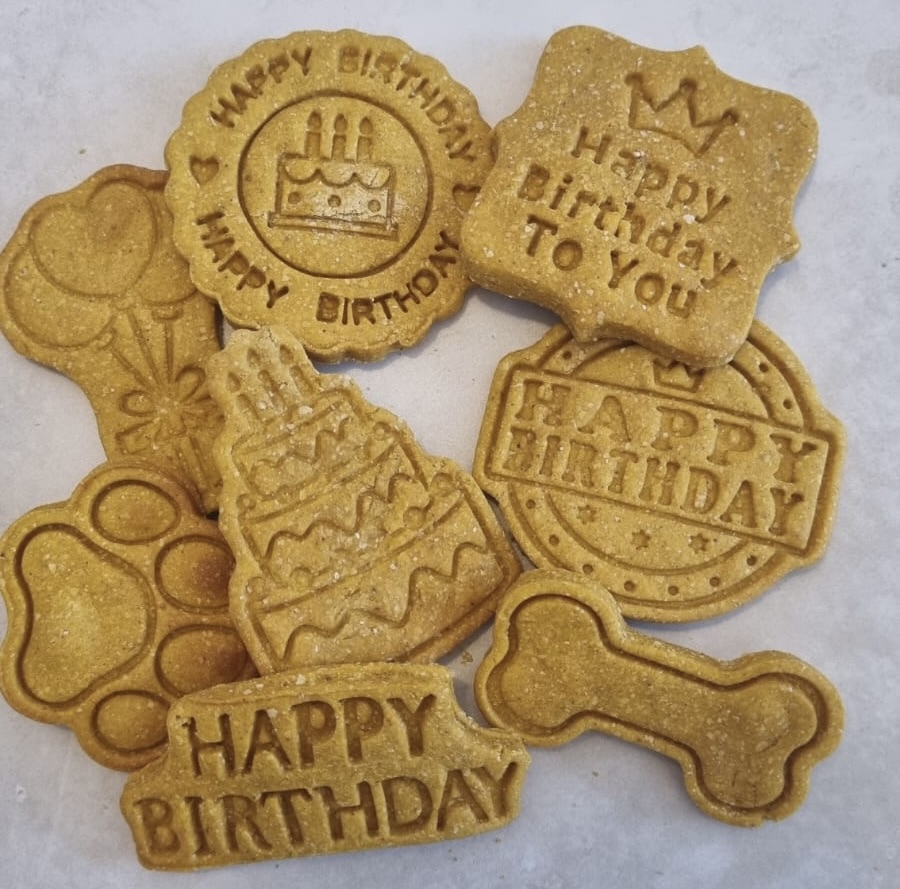 Grain free dog treats assortment with happy birthday designs for dog birthday UK
